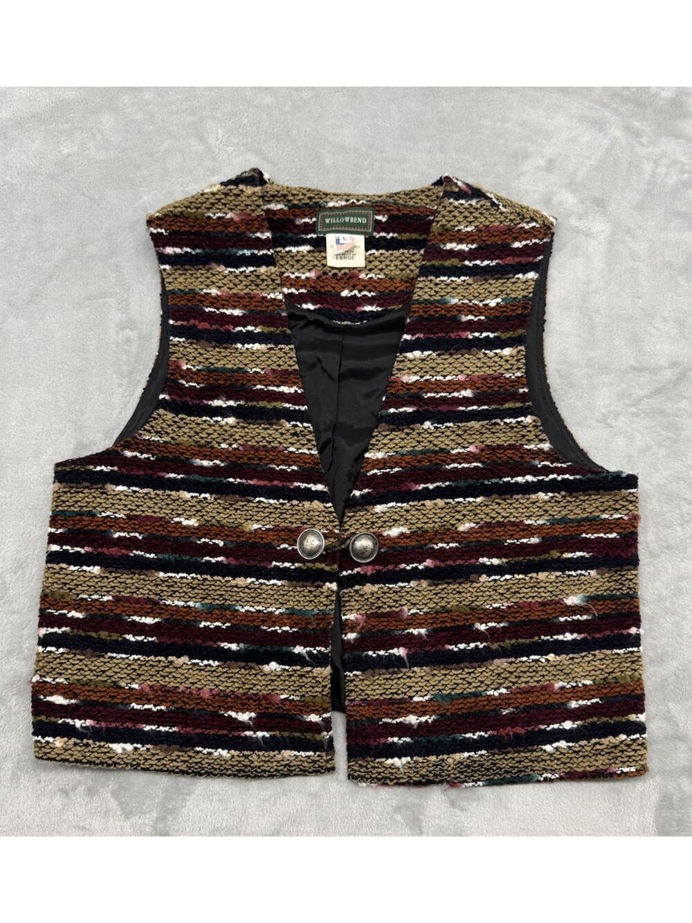 Willowbend Women's Vest Size Large Striped Multicolor Sleeveless Button